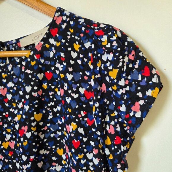 EUC LOFT HEARTS PRINT COLORFUL TOP BABYDOLL STYLE SIZE SMALL - Picture 9 of 16